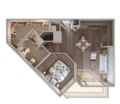 Floor plan for 1 bed, 1 bath, 754 sqft